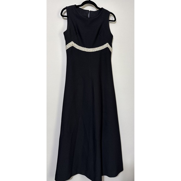 Vintage Dresses & Skirts - Vtg 60s 70s maxi dress womens Handmade black Empire Mod Retro Silver Gold Trim M